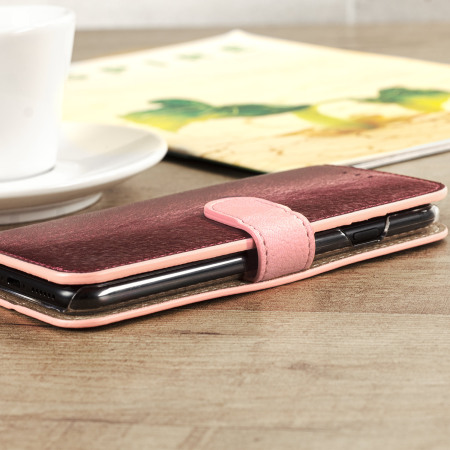 Hansmare Calf iPhone 7 Wallet Case Hülle in Wein Pink