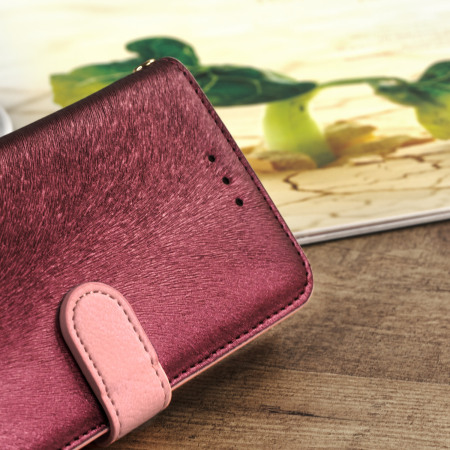Hansmare Calf iPhone 7 Plus Wallet Case Hülle in Wine Pink