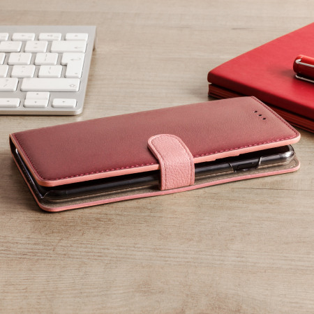 Hansmare Calf iPhone 7 Plus Wallet Case Hülle in Wine Pink