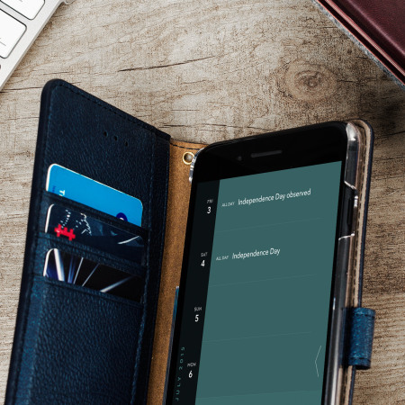 Housse iPhone 7 Plus Hansmare Portefeuille en cuir – Bleue marine