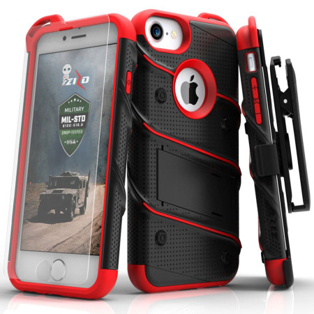Zizo Bolt Series iPhone 8 / 7 Tough Case & Belt Clip - Black / Red