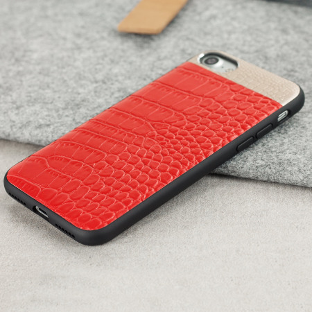CROCO2 Genuine Leather iPhone 8 / 7 Skal - Röd