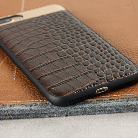 Coque iPhone 8 Plus / 7 Plus CROCO2 Cuir Véritable - Marron