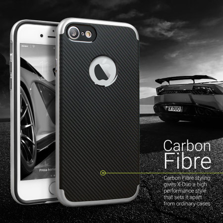 Coque iPhone 7 Olixar X-Duo – Fibres de carbone métallique Argent