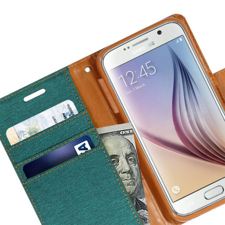 Mercury Canvas Diary Samsung Galaxy S6 Wallet Case - Groen / Kameel
