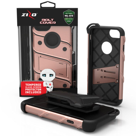 Zizo Bolt Series iPhone 8 / 7 Tough Case & Belt Clip - Rose Gold