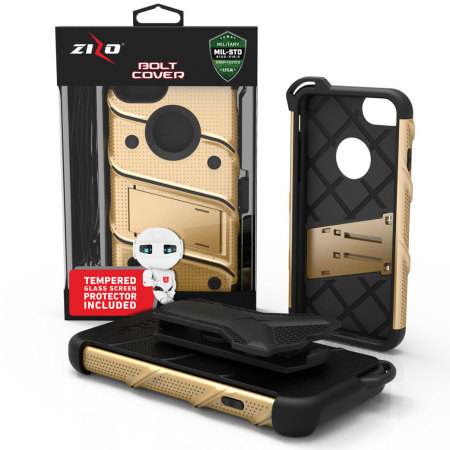 Coque iPhone 8 / 7 Zizo Bolt + Clip Ceinture - Or / Noire