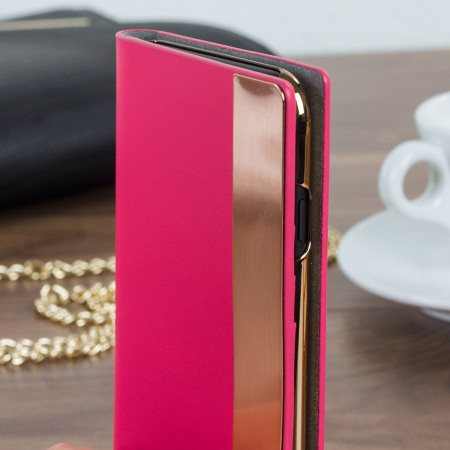 SLG D5 iPhone 7 Calfskin Leather Wallet Case - Rose