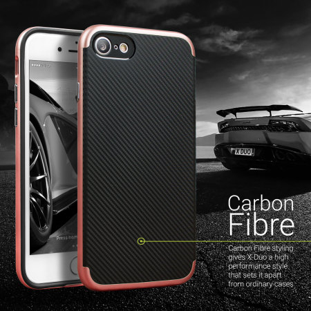 Coque iPhone 7 Olixar X-Duo – Fibres de carbone métallique Or rose