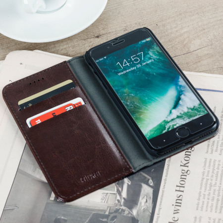 Olixar XTome Leather-Style iPhone 8 / 7 Book Case - Brown