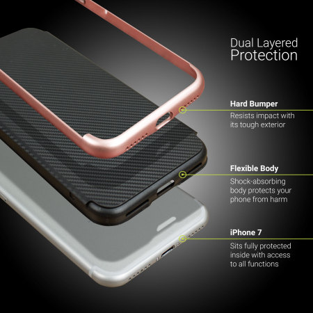 Funda iPhone 7 Plus Olixar X-Duo - Fibra Carbono Oro Rosa