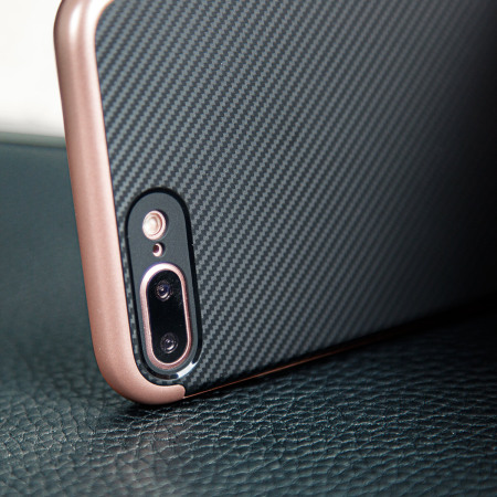 Funda iPhone 7 Plus Olixar X-Duo - Fibra Carbono Oro Rosa