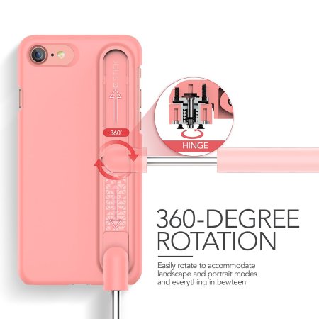 Funda iPhone 7 VRS Design con palo selfie - Rosa claro