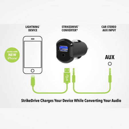 Scosche StrikeDrive Lightning to AUX Audio Converter & Car Charger