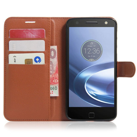 Olixar Leather-Style Motorola Moto Z Wallet Stand Case - Brown