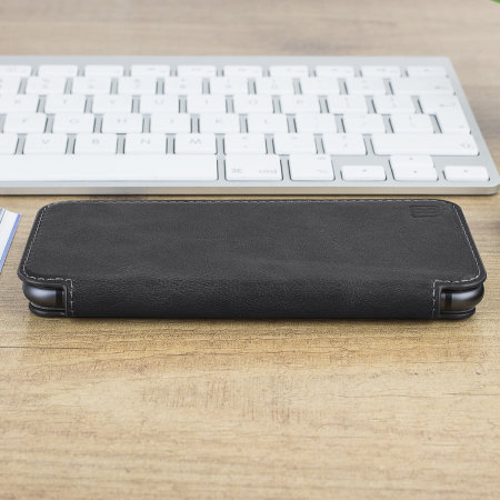 Olixar Slim Genuine Leather Flip iPhone 8 / 7 Plånbosfodral - Svart
