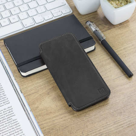 Olixar Slim Genuine Leather Flip iPhone 8 / 7 Plånbosfodral - Svart