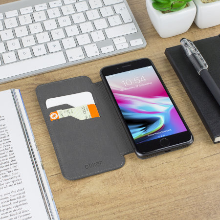 Olixar Slim Genuine Leather Flip iPhone 8 / 7 Wallet Case - Black