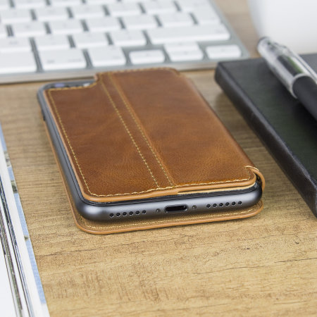 Housse iPhone 8 / 7 Olixar Portefeuille en cuir véritable – Marron