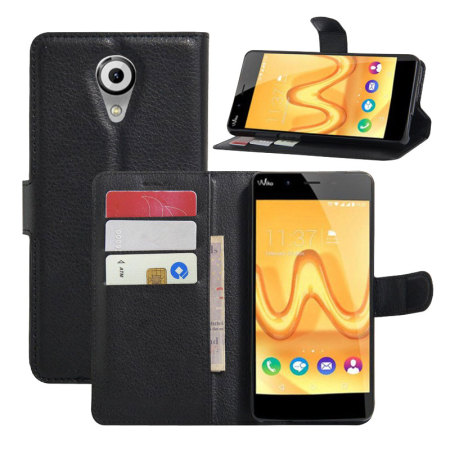 Olixar Leather-Style Wiko Tommy Wallet Stand Case - Black
