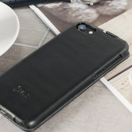 Caseual Genuine Leather iPhone 7 Flip Cover - Italian Black