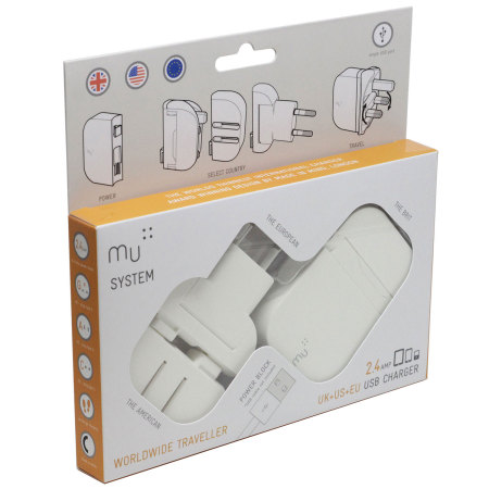 MU System Worldwide Traveller USB Mains Charger 2.4A - White