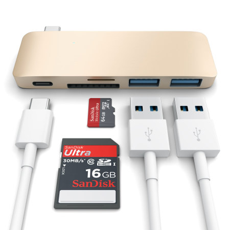 Satechi USB-C Adapter & Hub mit USB Lade- Anschluss in Gold