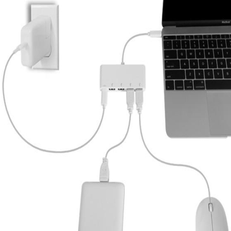 Macally USB-C 4 Port USB 3.1 Hub + USB-C Charging Adapter - White