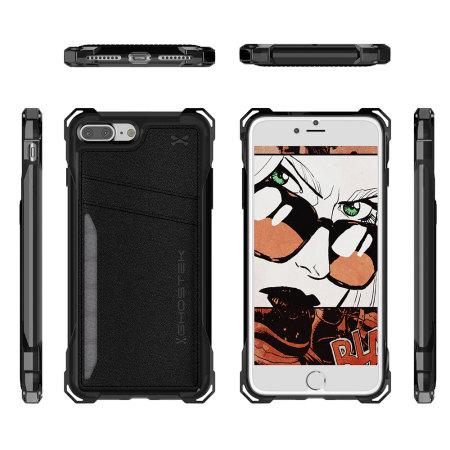 Ghostek Stash iPhone 7 Plus Läder plånboksfodral + Skärmskydd - Svart