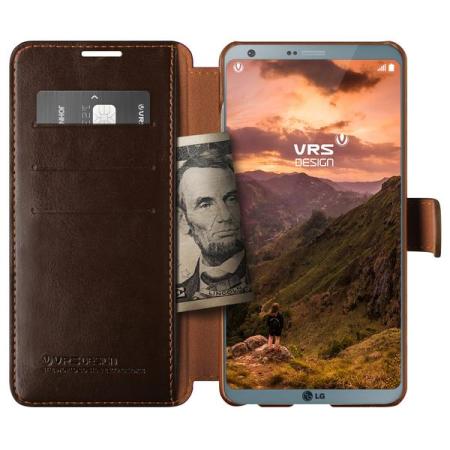 VRS Design Dandy Leather-Style LG G6 Wallet Case - Dark Brown