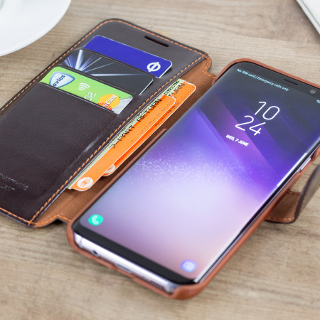 VRS Design Dandy Leather-Style Galaxy S8 Plus Wallet Case - Bruin