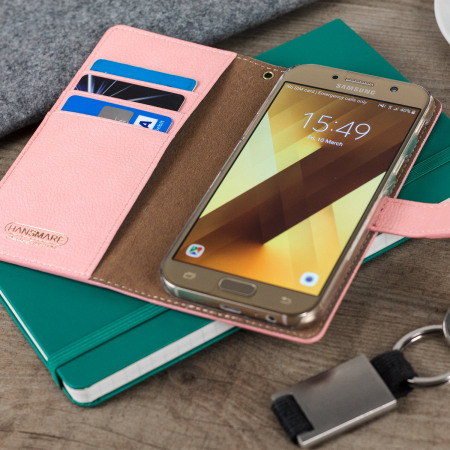 Housse Samsung Galaxy A5 2017 Hansmare Portefeuille en cuir – Rose