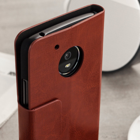 Olixar Leather-Style Moto G5 Plus Wallet Stand Case - Brown
