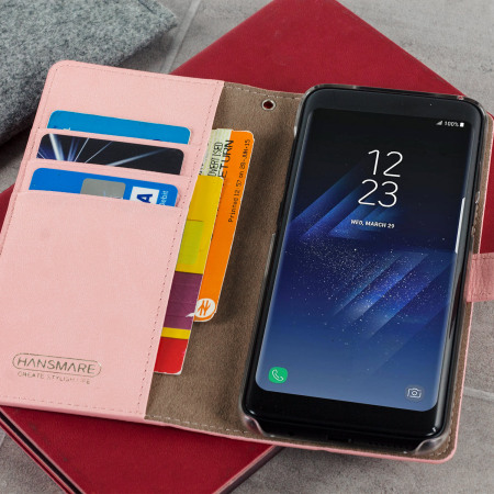 Hansmare Calf Samsung Galaxy S8 Wallet Case - Wine / Pink