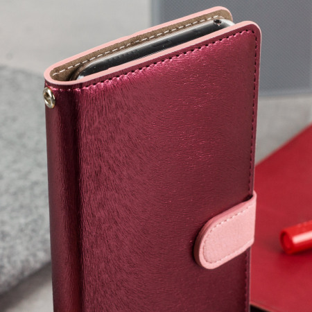Hansmare Calf Samsung Galaxy S8 Plus Wallet Case - Wine / Pink