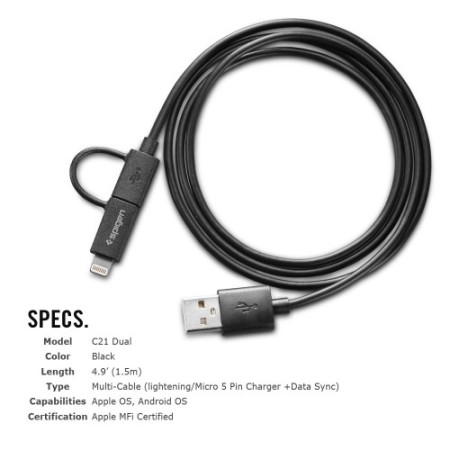 Spigen 2-in-1 Dual Cable with Micro USB and Lightning Adapter