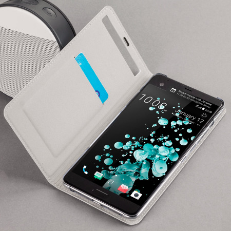 Housse Officielle HTC U Ultra avec rabat en cuir véritable – Blanc