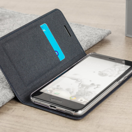 Official HTC U Play Genuine Leather Flip Case - Dark Blue