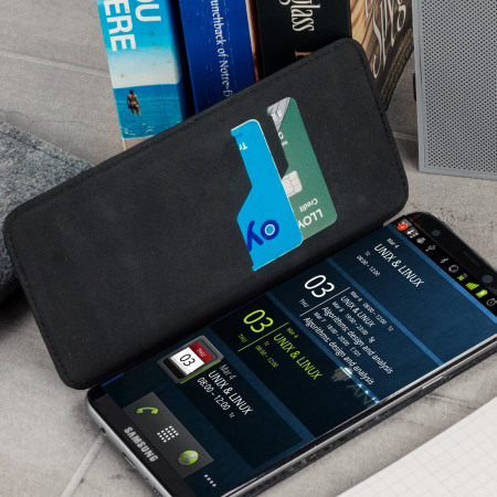 Olixar Slim Genuine Leather Flip Galaxy S8 Plus Wallet Case - Black