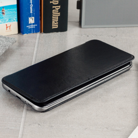 Olixar Slim Genuine Leather Flip Galaxy S8 Plus Wallet Case - Black