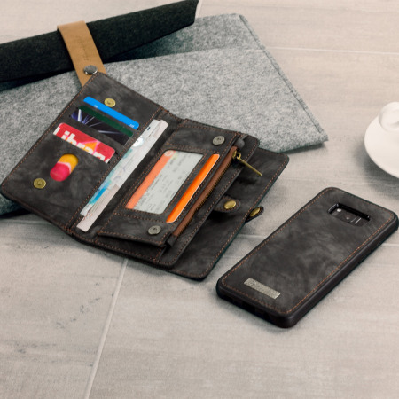 Luxury Samsung Galaxy S8 Leder-Stil 3-in-1 Brieftaschen Hülle - Schwarz