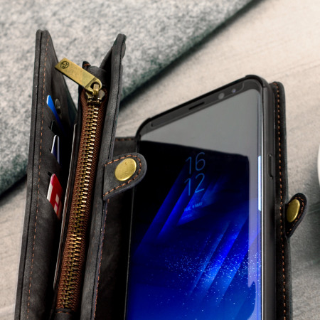 Luxury Samsung Galaxy S8 Plus Leder-Stil 3-in-1 Brieftaschen Hülle - Schwarz