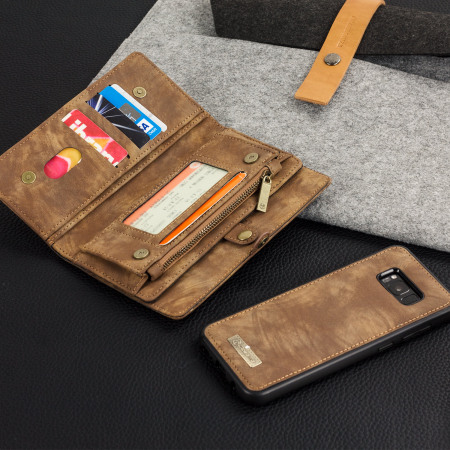 Luxury Samsung Galaxy S8 Leather-Style 3-in-1 Wallet Case - Tan