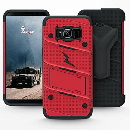 Zizo Bolt Series Samsung Galaxy S8 Kovakotelo & Vyöklipsi - Punainen