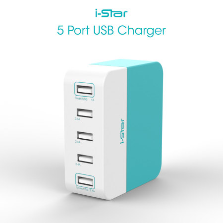 I-Star 10.6A 5 Port USB Hub Bookend Charger