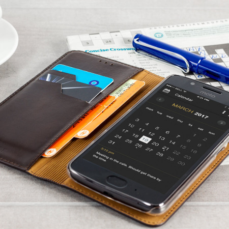 Olixar Leather Motorola Moto G5 Plus Executive Wallet Case - Brown