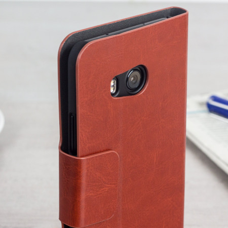 Olixar Leather-Style HTC U11 Wallet Stand Case - Brown