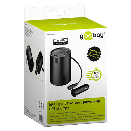 Goobay Power Cup 5x USB 10A Cup Holder Car Charger - Black