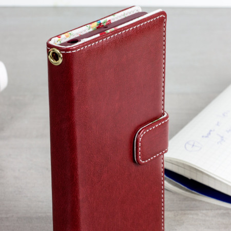 Olixar Leather-Style Xperia XZ Premium Plånboksfodral - Floral Röd
