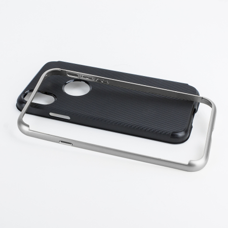 Olixar X-Duo iPhone X Skal - Kolfiber Silver